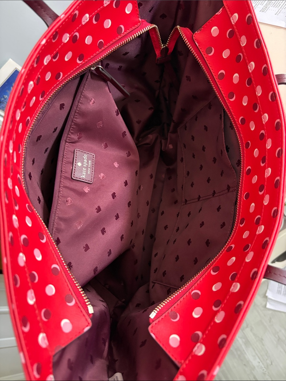 kate spade Red Polka Dot Tote with Dark Trim - Picture 2 of 4